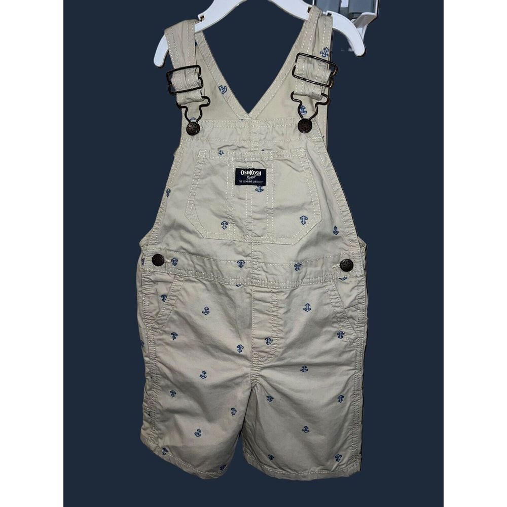 OshKosh Boys Navy Anchor Khaki Short Sailor Overalls 4T